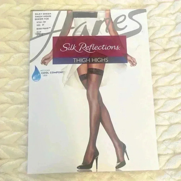 Hanes Silk Reflections Silky Sheer Thigh Highs Size EF Barely Black Style #720 - Picture 7 of 9